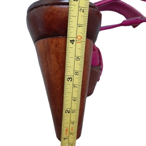 ALDO - Strappy heeled bright pink leather sandals with wooden platform - Size: 8 - Picture 7 of 8